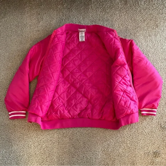 Girl’s Barbie Bomber Jacket hot pink striped warm oversize classic XL - Picture 3 of 5